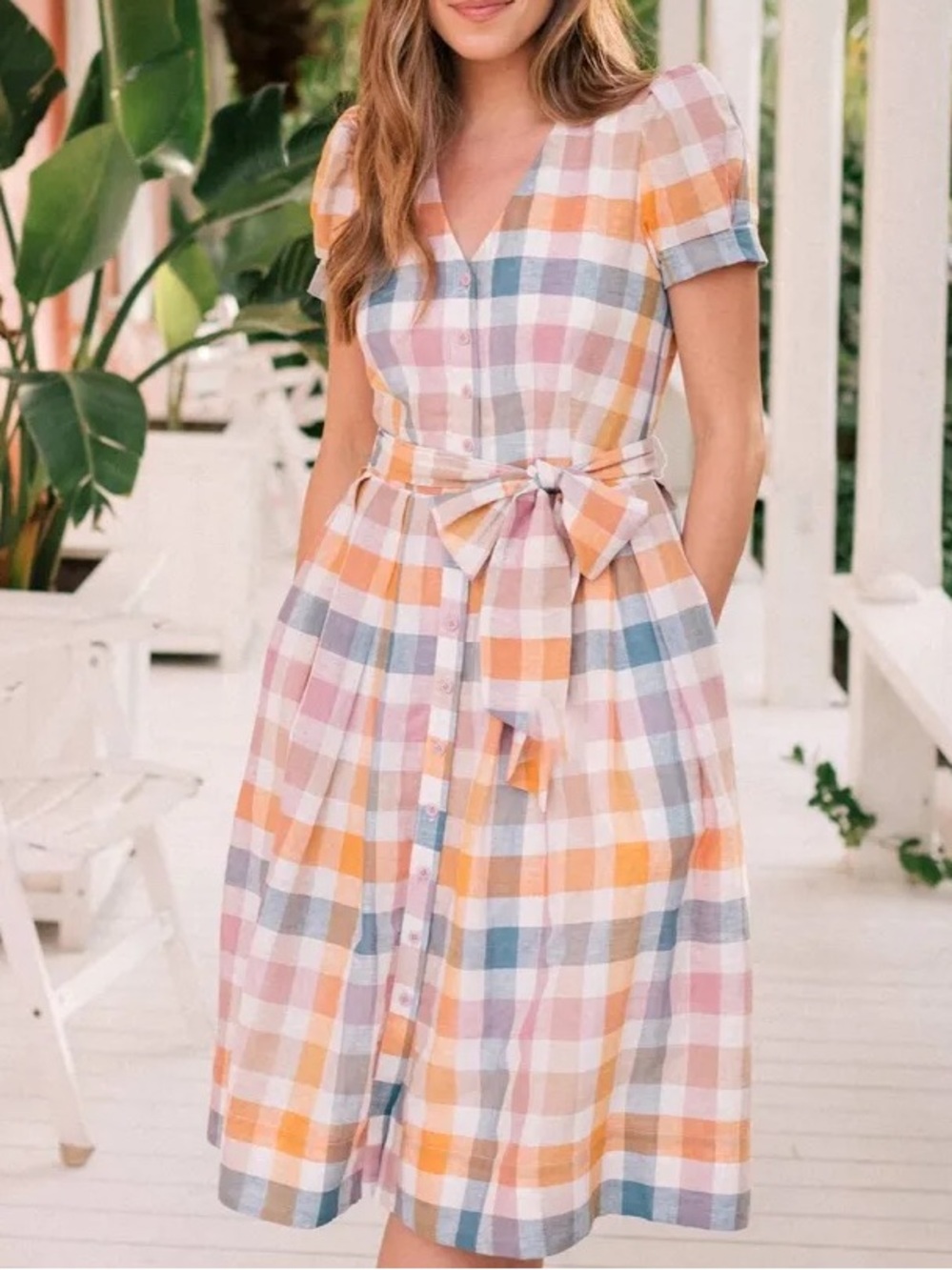 Gal Meets Glam Poppy Plaid Linen Blend Shirt Dress Size 18 NWT